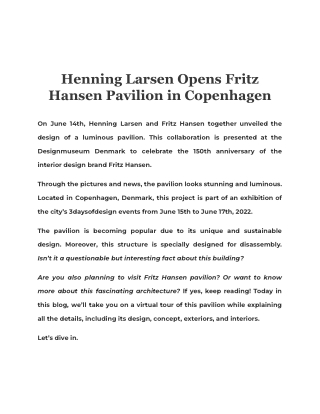 Henning Larsen Opens Fritz Hansen Pavilion in Copenhagen