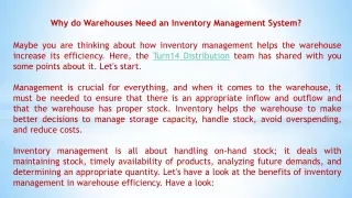 why do warehouses need an inventory management