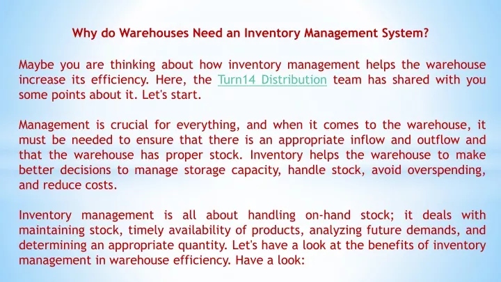 why do warehouses need an inventory management