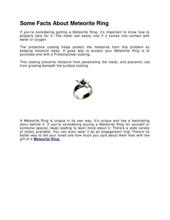 some facts about meteorite ring