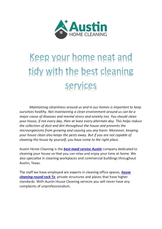 Keep your home neat and tidy with the best cleaning services