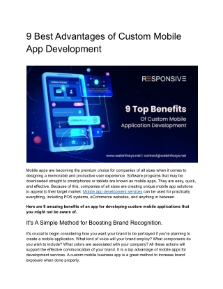 9 Best Advantages of Custom Mobile App Development