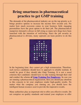 Bring smartness in pharmaceutical practice to get GMP training