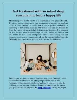 Get treatment with an infant sleep consultant to lead a happy life