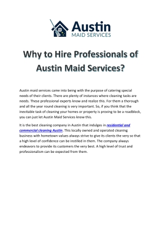 Why to Hire Professionals of Austin Maid Services?