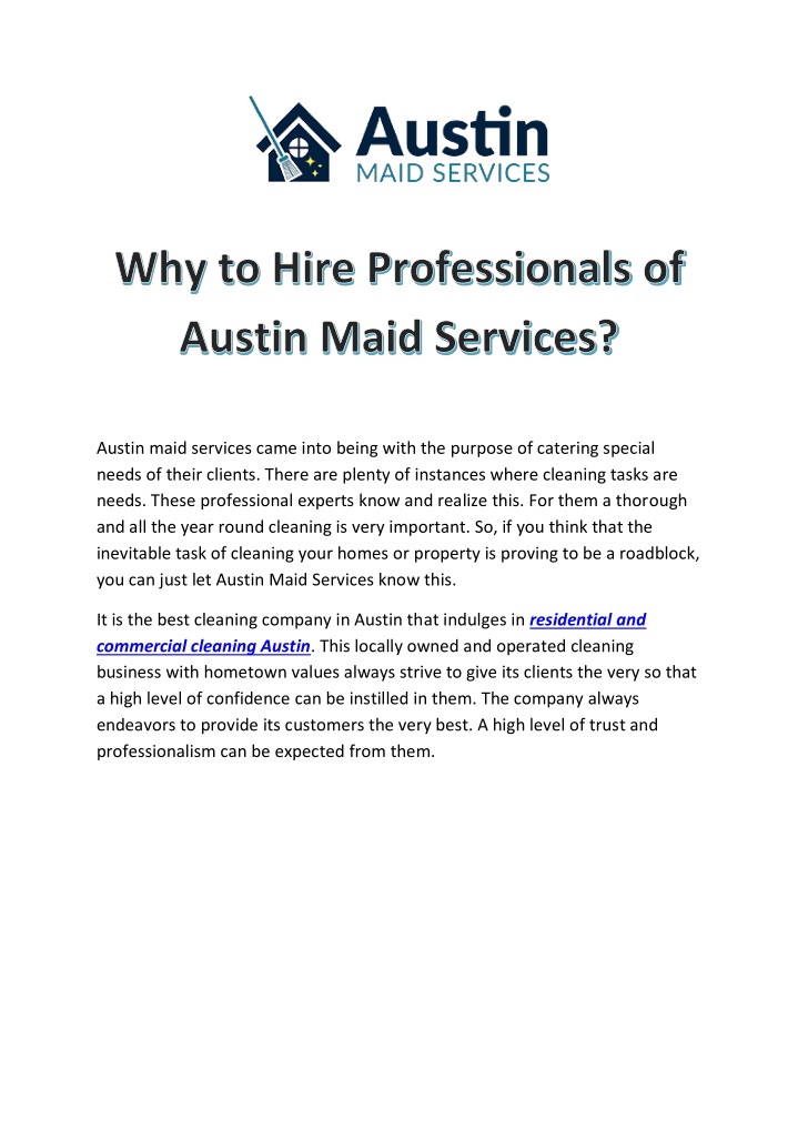 austin maid services came into being with