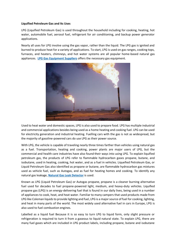 liquified petroleum gas and its uses