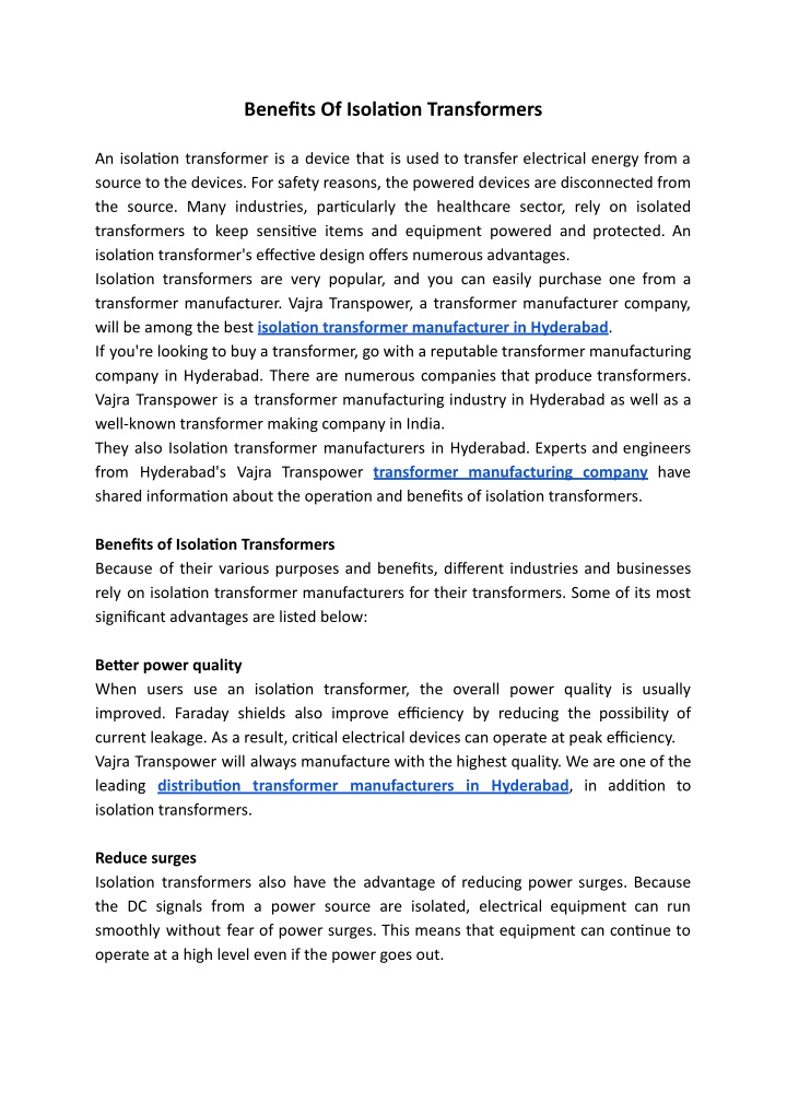 benefits of isola on transformers