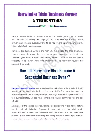 Harwinder Bisla Business Owner A True Story
