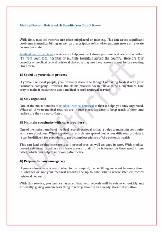 Medical Record Retrieval: 4 Benefits You Didn't Know