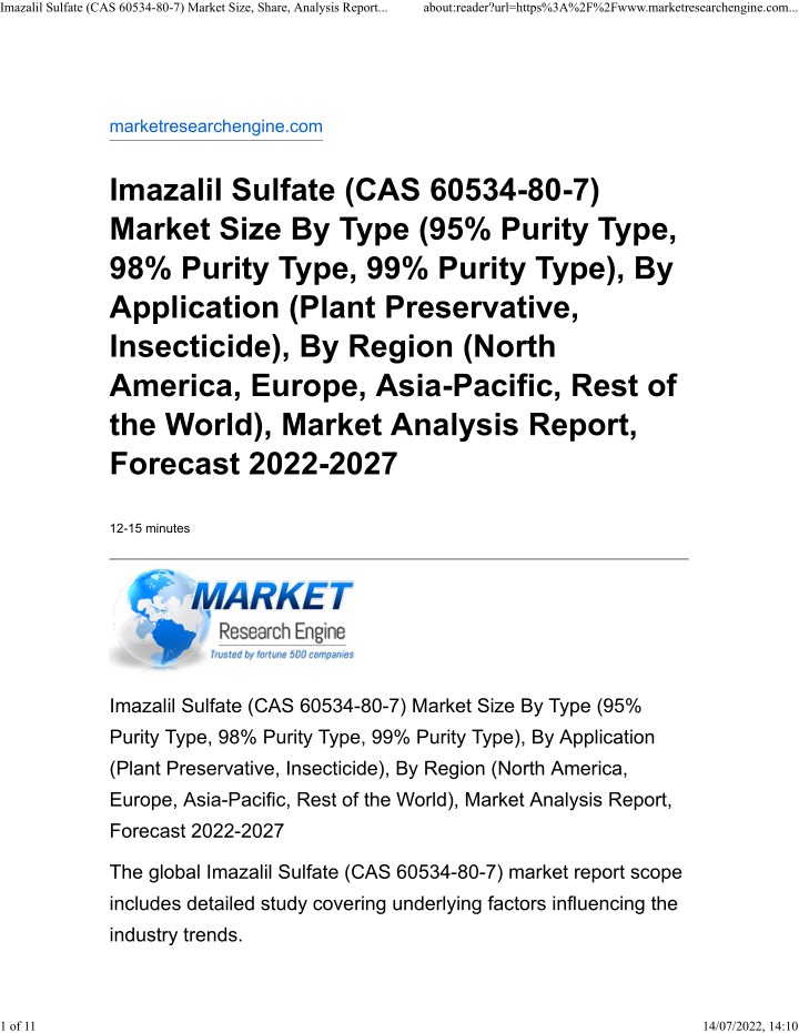 imazalil sulfate cas 60534 80 7 market size share