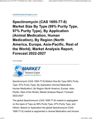 Spectinomycin (CAS 1695-77-8) Market