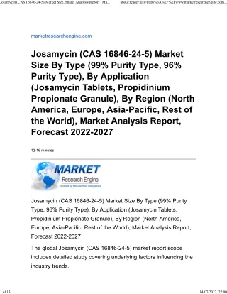 Josamycin (CAS 16846-24-5) Market