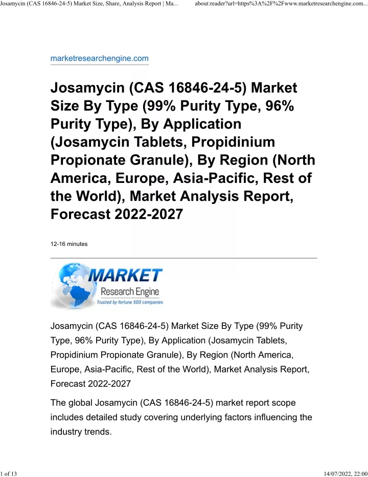 josamycin cas 16846 24 5 market size share