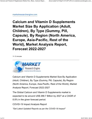Calcium and Vitamin D Supplements Market