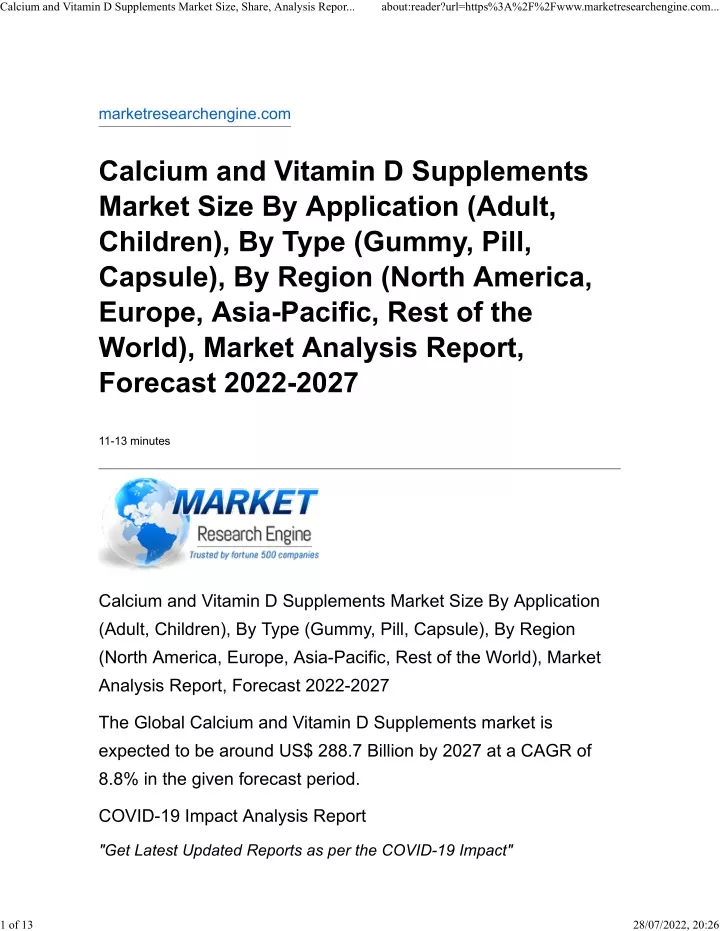 calcium and vitamin d supplements market size