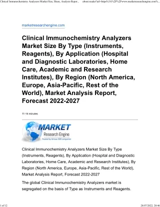 Clinical Immunochemistry Analyzers Market