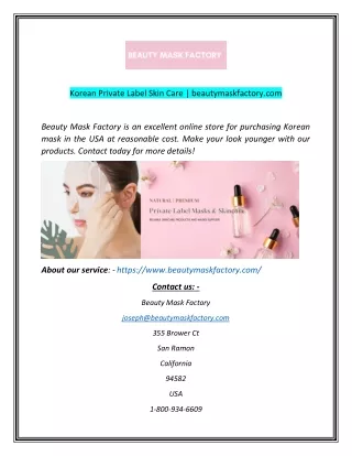 Korean Private Label Skin Care beautymaskfactorycom