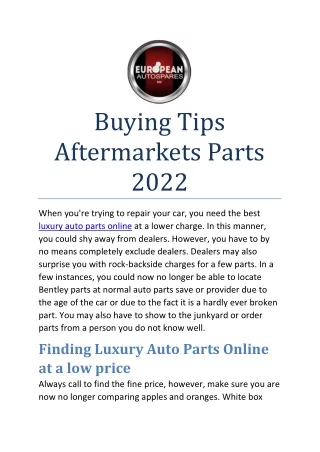 Buying Tips Aftermarkets Parts 2022
