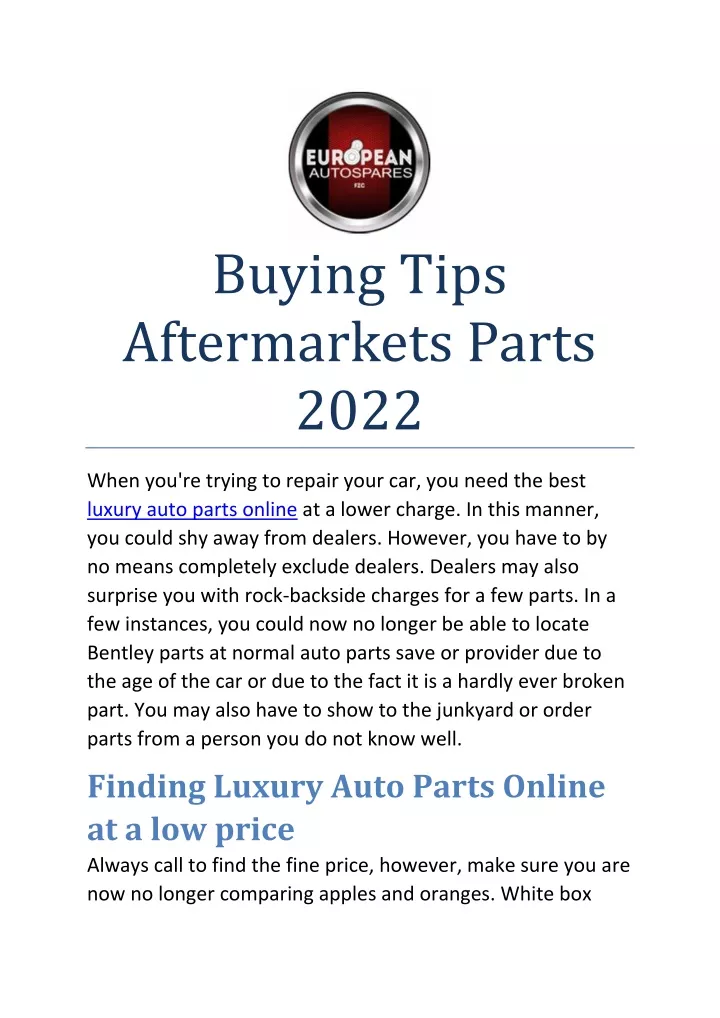 buying tips aftermarkets parts 2022