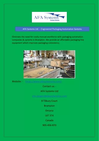 afa systems ltd engineered packaging automation