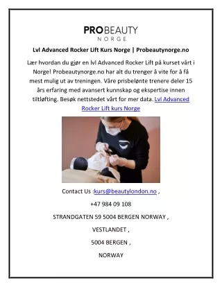Lvl Advanced Rocker Lift Kurs Norge | Probeautynorge.no
