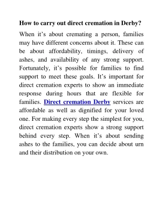how to carry out direct cremation in derby
