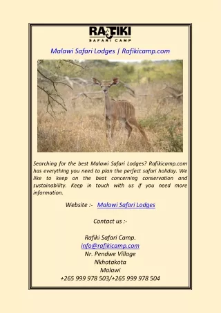 Malawi Safari Lodges  Rafikicamp.com