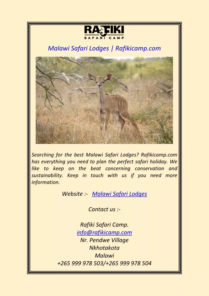 malawi safari lodges rafikicamp com