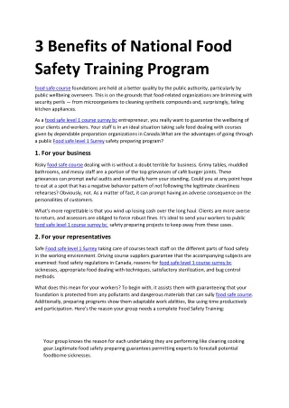 3 Benefits of National Food Safety Training Program