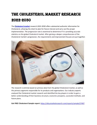 World Cholesterol Market,Share,Growth Strategies,Analysis & Forecast 2022-2030