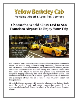 Choose the World-Class Taxi to San Francisco Airport To Enjoy Your Trip