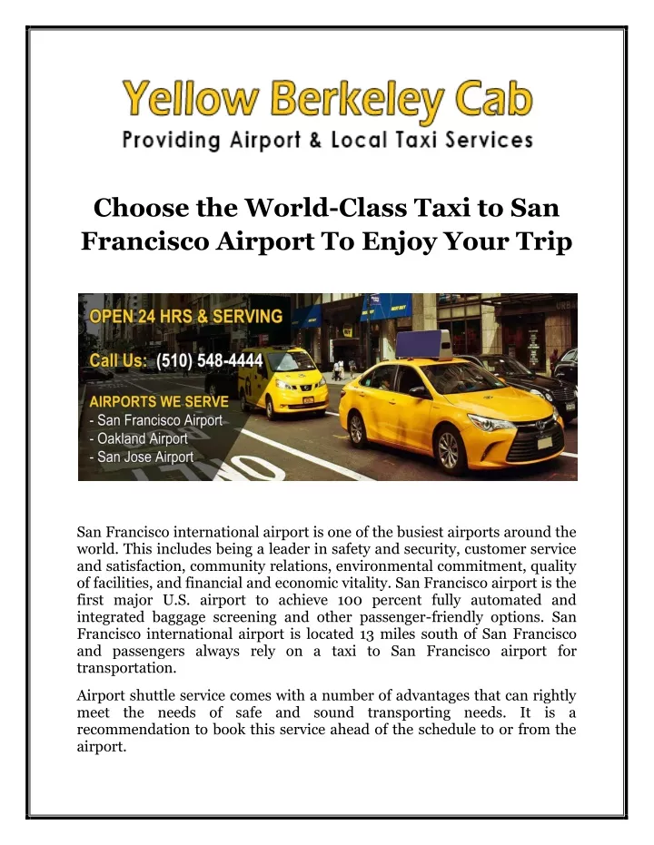 choose the world class taxi to san francisco