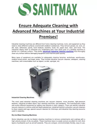 Industrial Cleaning Machines | Sanitmax