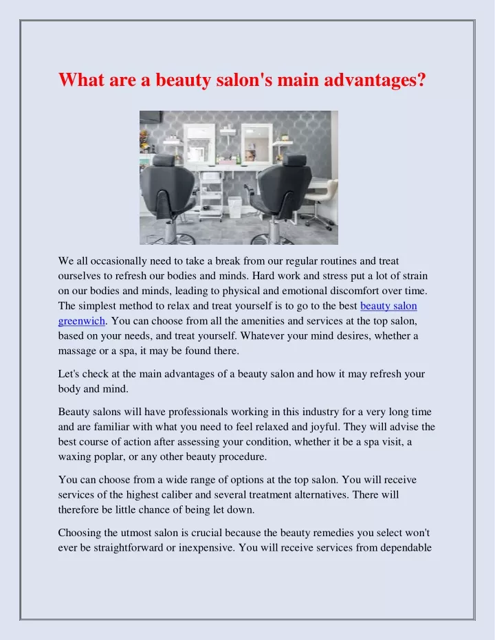 what are a beauty salon s main advantages