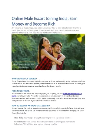Online Male Escort Joining India Earn Money and Become Rich