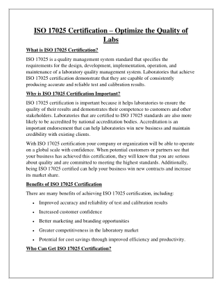 iso 17025 certification optimize the quality