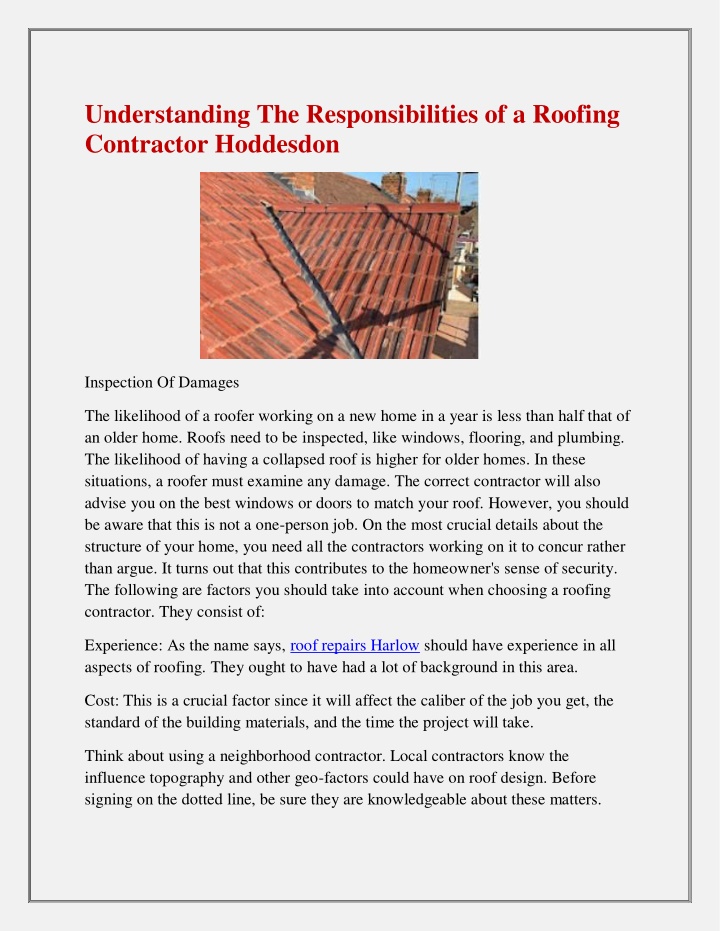 understanding the responsibilities of a roofing