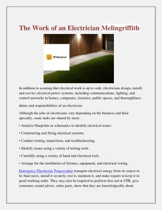 the work of an electrician melingriffith