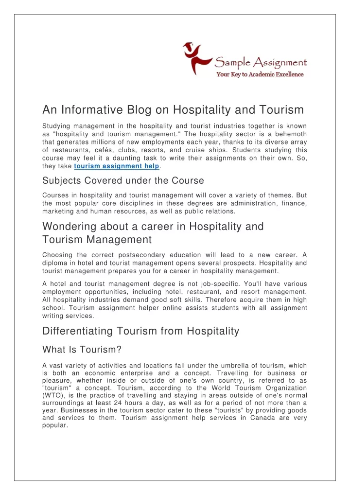 an informative blog on hospitality and tourism