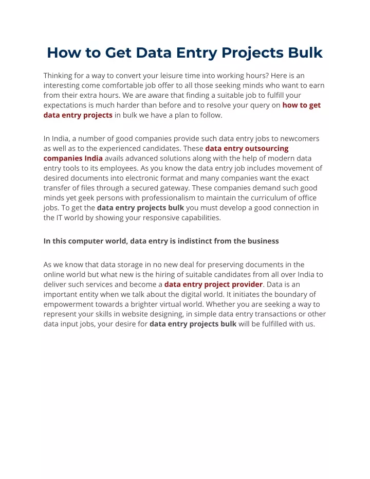 how to get data entry projects bulk