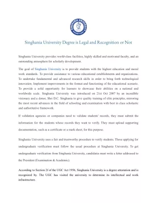 singhania university degree is legal
