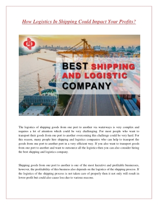 How Logistics In Shipping Could Impact Your Profits?