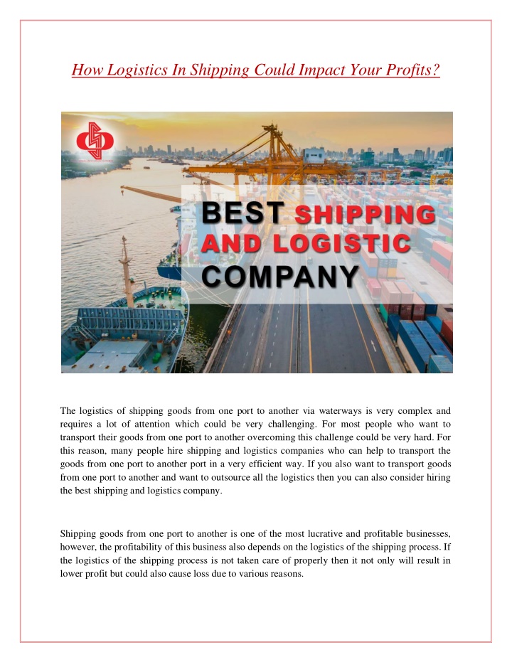 how logistics in shipping could impact your