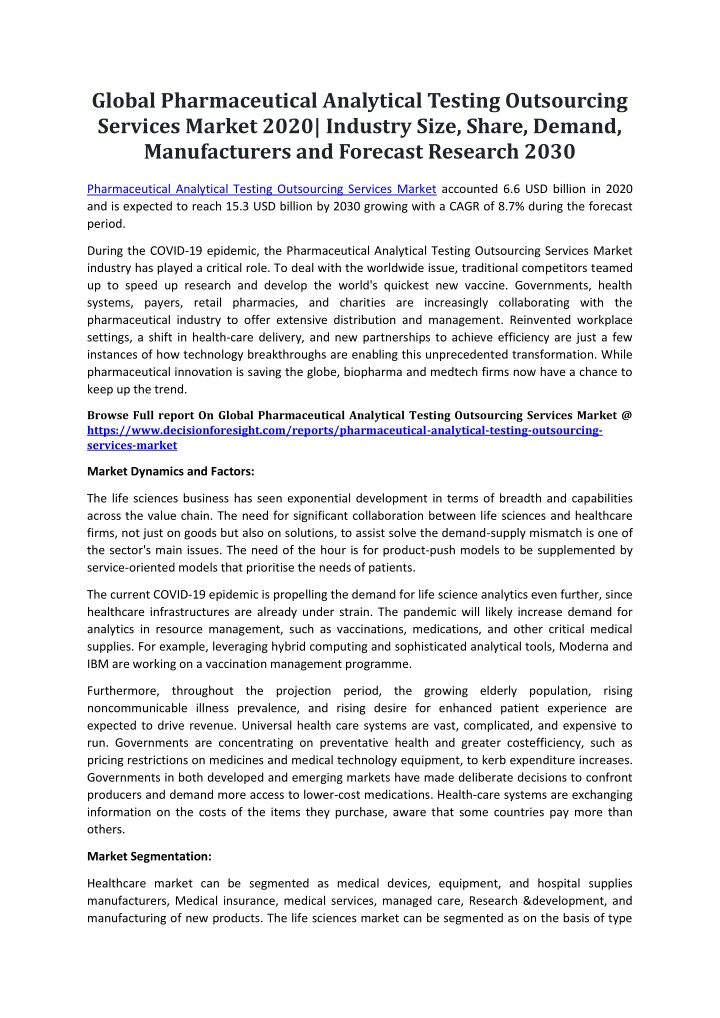 PPT - Global Pharmaceutical Analytical Testing Outsourcing Services ...
