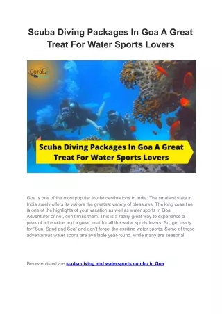 Scuba Diving Packages In Goa A Great Treat For Water Sports Lovers