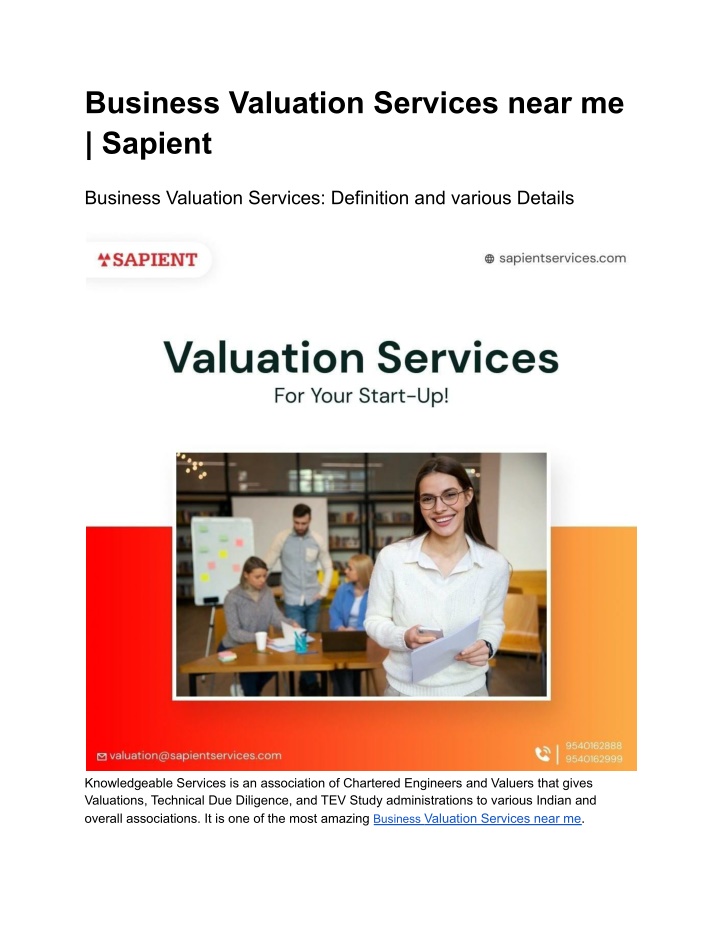 business valuation services near me sapient