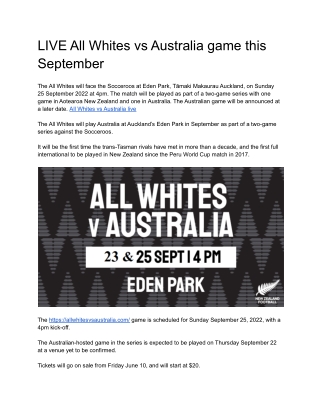 Soccer All Whites vs Australia game time