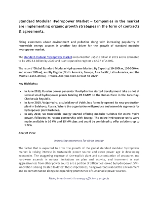 standard modular hydropower market companies