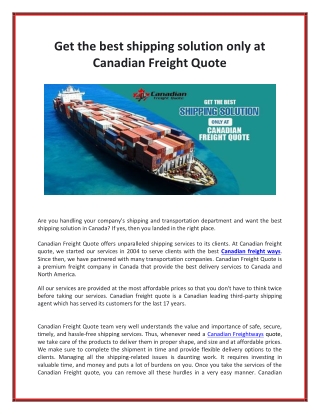 get the best shipping solution only at canadian